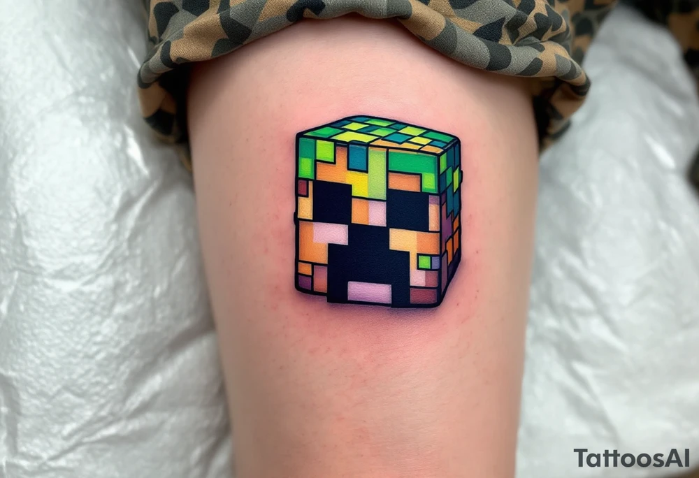 Small Minecraft creeper head block smaller more vibrant colors tattoo idea