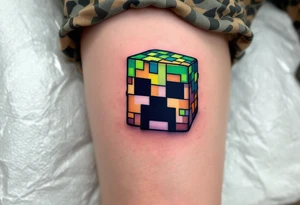 Small Minecraft creeper head block smaller more vibrant colors tattoo idea