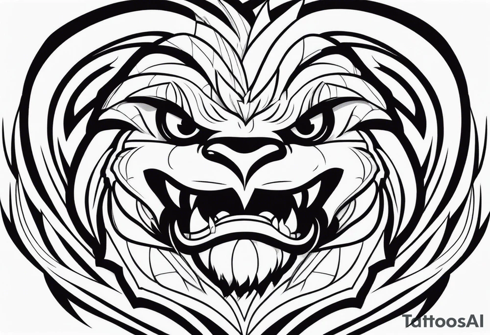 A beast face for the central zone of the knee tattoo idea