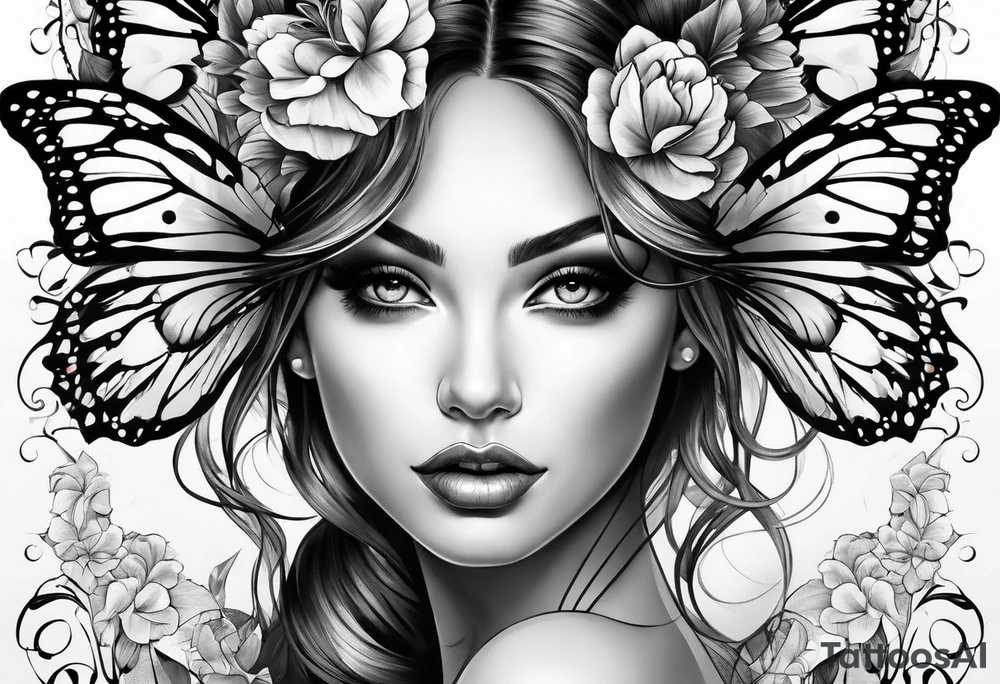 Butterfly but with portrait on 1 wing tattoo idea