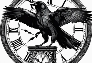 raven perched on clock tattoo idea