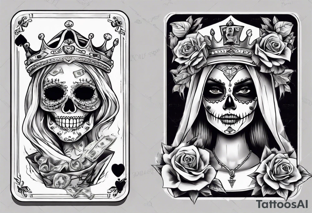 santa la muerta with money and crown
on the card tattoo idea
