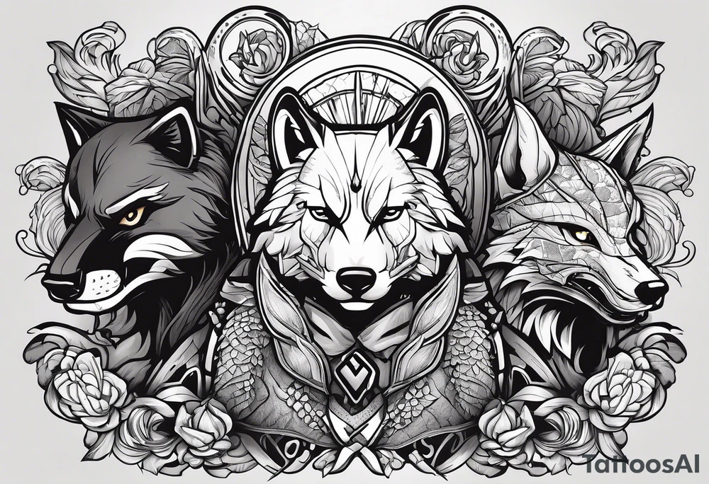 a super hero team which is combination of animals.
One is Badger/Wolverine One is Bull One is Wolf One is Axolotl One is Canary One is Lizard One is Cat tattoo idea