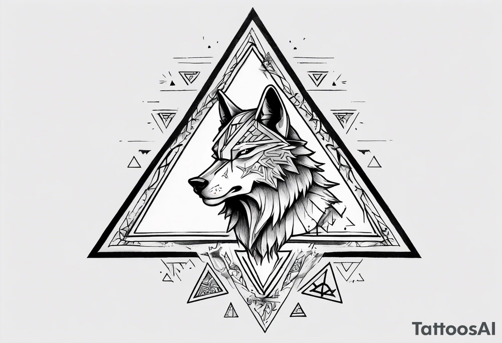 wolf head with triforce on forehead and a triangle in the background tattoo idea wolf head with triforce on forehead and a triangle in the background tattoo idea