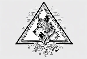 wolf head with triforce on forehead and a triangle in the background tattoo idea