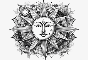 sun, moon and weird symbols tattoo idea