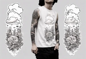 a forearm tattoo with a cloud with little plants and underneath it the date 12.08.05 tattoo idea