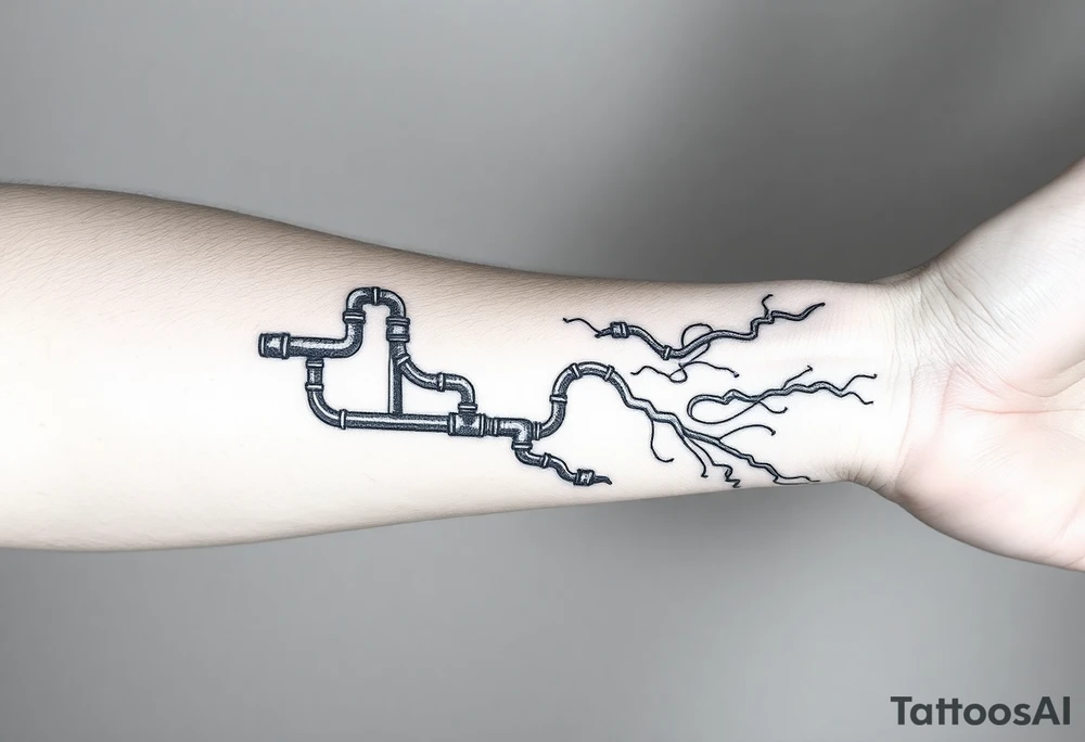 wide System of pipes that transitions and transforms at the end into thick, widespread 
veins of forearm tattoo idea