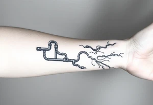 wide System of pipes that transitions and transforms at the end into thick, widespread 
veins of forearm tattoo idea