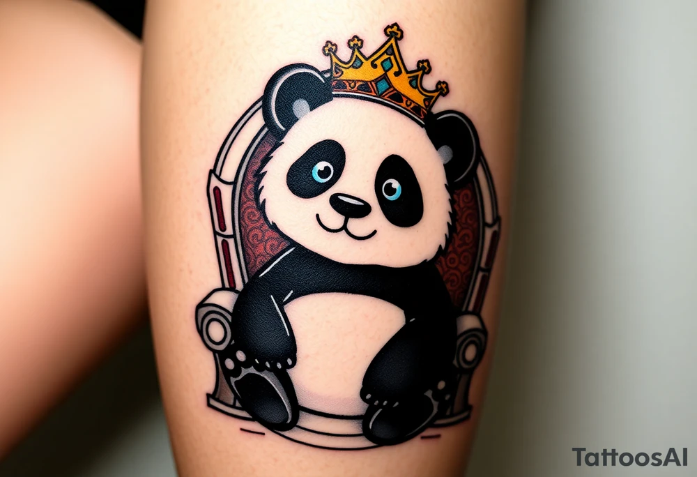 powerful superior panda with a crown, sexy princess on a throne tattoo idea