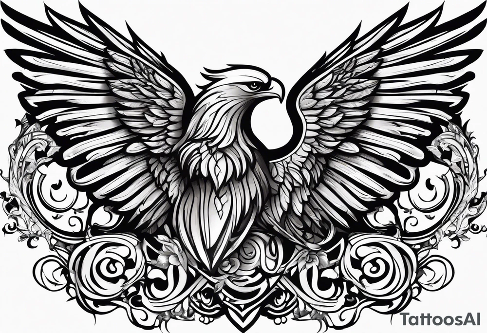 the word Glenn on a banner and angel wings tattoo idea