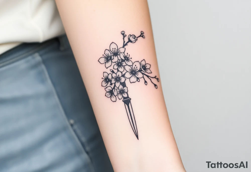dagger cherry blossoms tattoo idea