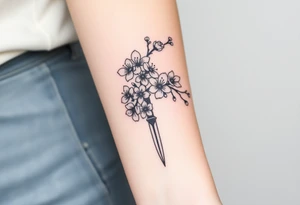 dagger cherry blossoms tattoo idea
