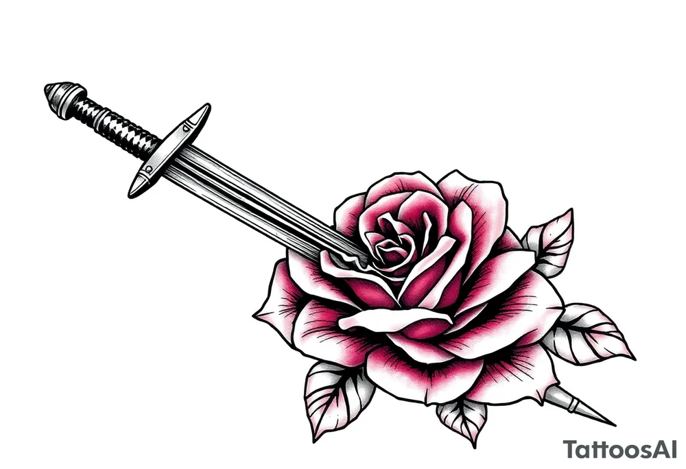 sword with a broken tip passing through a rose tattoo idea
