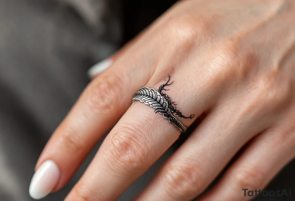 A black and silver finger band with a subtle dragon-scale texture tattoo idea