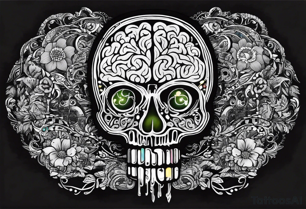 Create an artistic representation of an illuminated lamp with a brain inside it, symbolizing autistic awareness. Feel free to add any colors, details, or stylistic elements that resonate with the theme tattoo idea