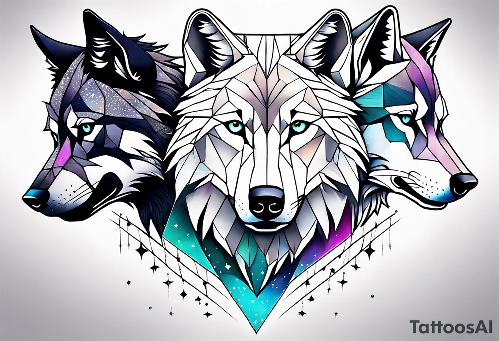 Constellation, two animal wolf, géométric tattoo idea