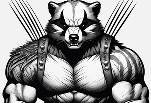 Draw me badger/wolverine with aggressive full body show, killer face with cute smile, very long nails and he attacks like a Turkish gladiator to enemy and also he has very deadly looking tattoo idea