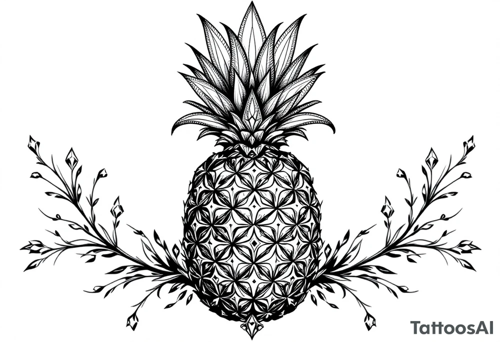 pineapple with diamonds and magestic, crown, vagina, anus, pubic tattoo idea