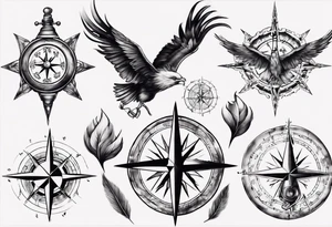 Landkarte mit einem Kompass drauf und einer Füllfeder mit Tinte, für den Unterarm tattoo idea