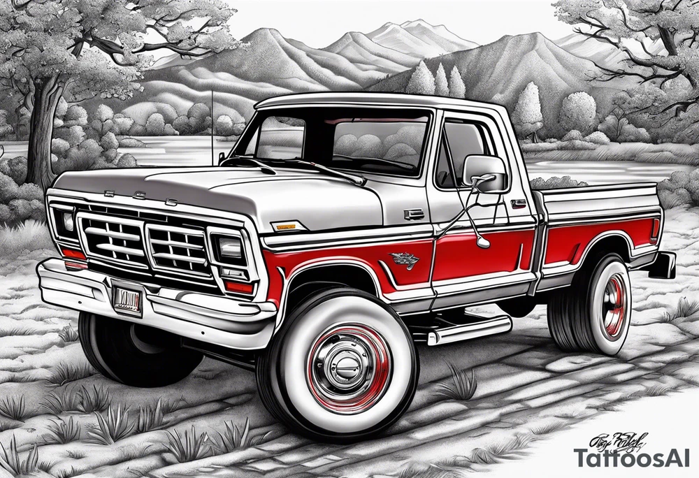 1987 Red ford truck illustration tattoo idea