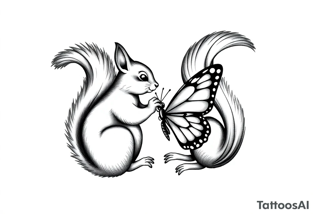 Squirrel kissing butterfly tattoo idea