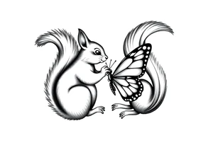 Squirrel kissing butterfly tattoo idea