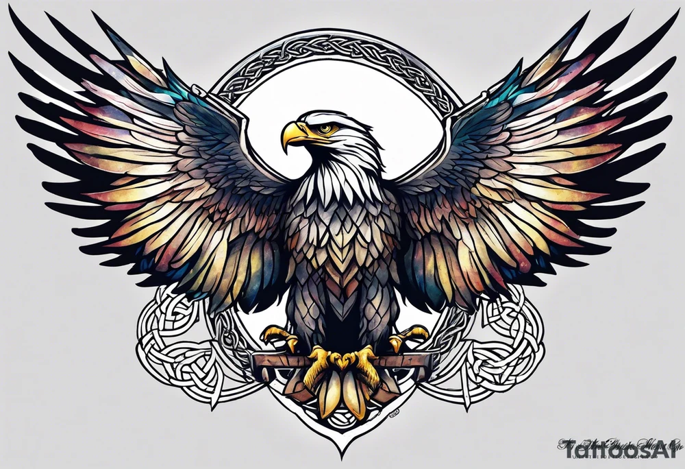Knotted celtic Eagle with wings spread upwards tattoo idea