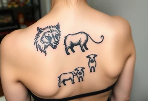 nursery rhyme big bad wolf disguised as sheep to eat the pigs
Farm and three little pigs and sheep tattoo idea