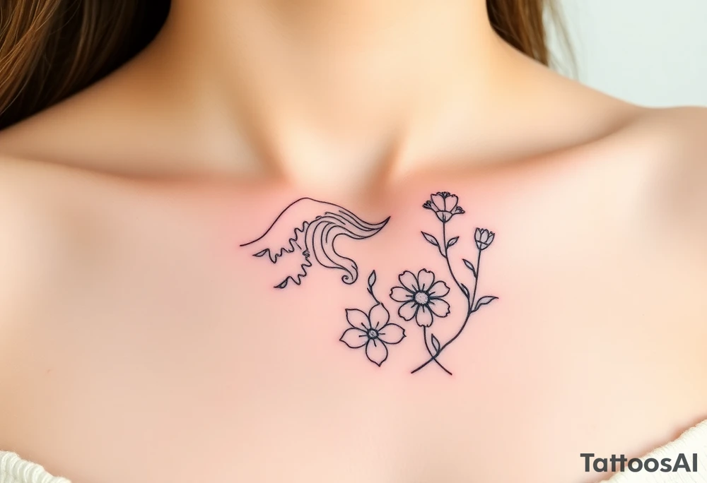 Waves, summer, flowers, family flowers tattoo idea