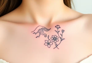 Waves, summer, flowers, family flowers tattoo idea