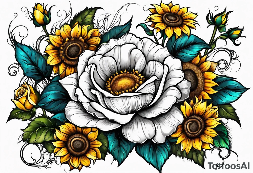 flower rose , sunflower, animal tattoo idea
