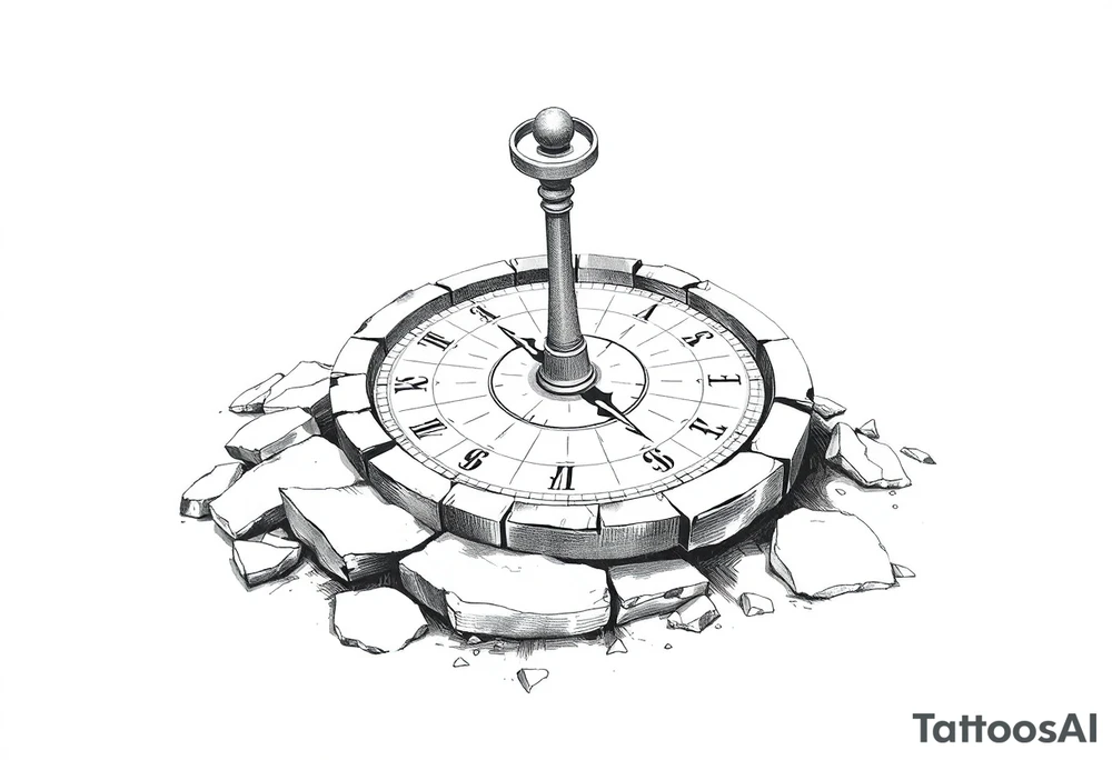 Old crumbling sundial on the ground tattoo idea
