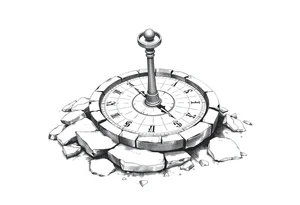 Old crumbling sundial on the ground tattoo idea