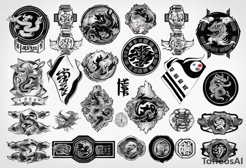 Taekwondo blackbelt with Korean imagery tattoo idea