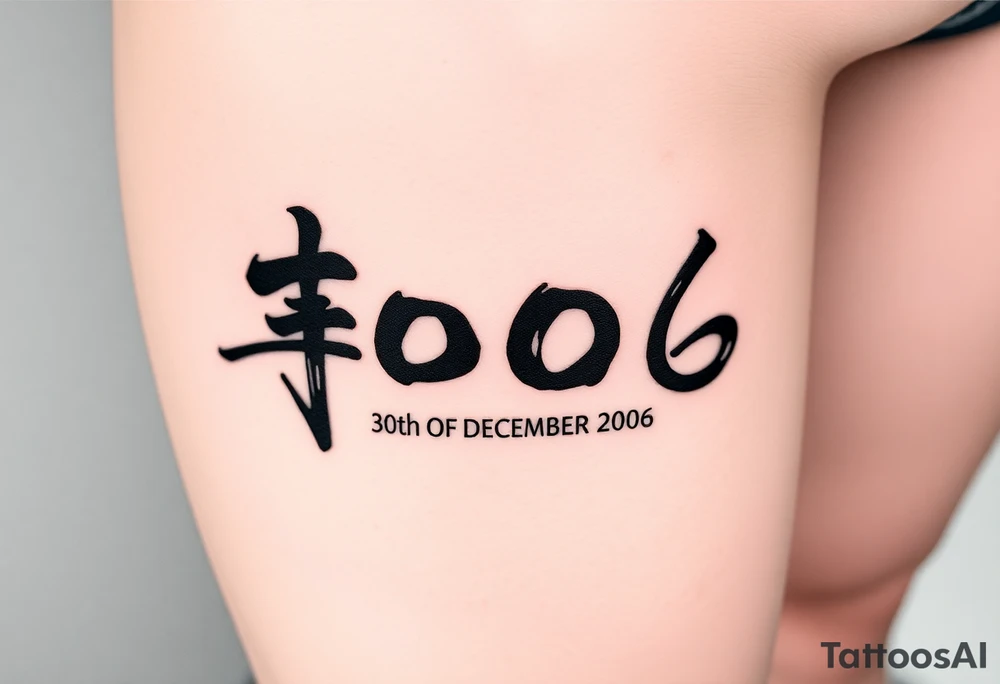 The date 30th of December 2006 in kanjis style sosho with and thin lines tattoo idea