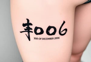 The date 30th of December 2006 in kanjis style sosho with and thin lines tattoo idea