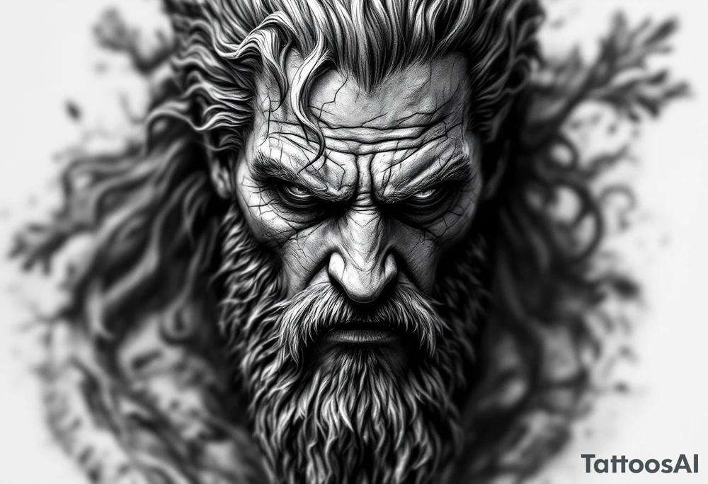 Hades forward facing stone portrait Greek mythology tattoo idea