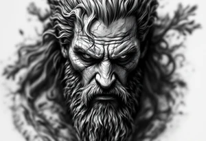 Hades forward facing stone portrait Greek mythology tattoo idea