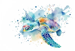 Sea turtle with watercolor background splashes tattoo idea