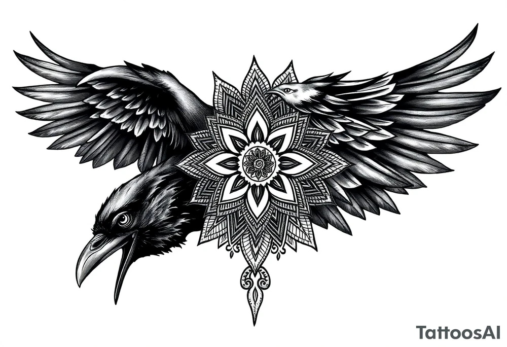 black raven with mandala tattoo idea