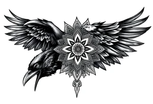 black raven with mandala tattoo idea