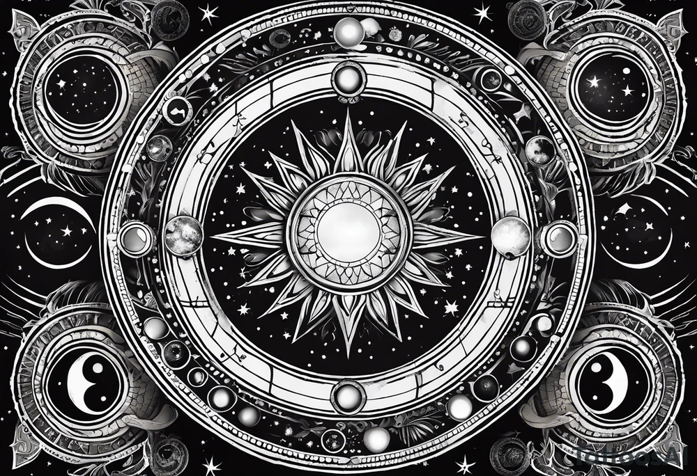 Astrology, Natal Chart, Cancer sign symbolic, vision, yin yang, the moon, the sun, Uranus, Pluto, spiritual, third eye, mystical, Zen, armband tattoo idea