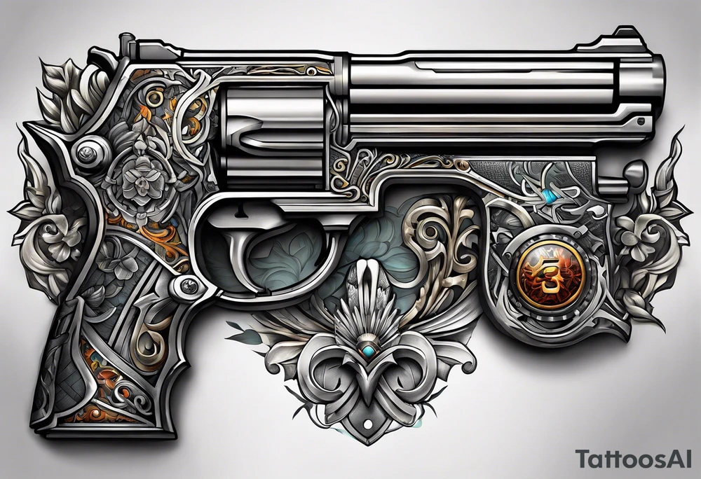 The letters AR with a pistol on each side tattoo idea