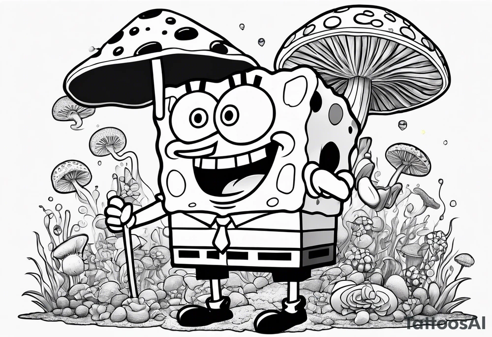 spongebob taking psychedelic mushrooms in bikini bottom tattoo idea spongebob taking psychedelic mushrooms in bikini bottom tattoo idea