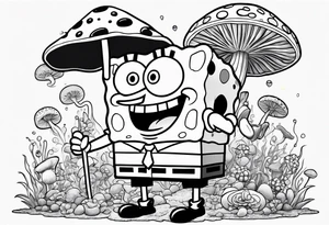 spongebob taking psychedelic mushrooms in bikini bottom tattoo idea