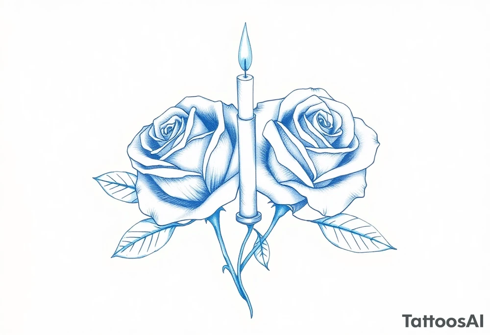 Two roses, short candles, blue tattoo idea