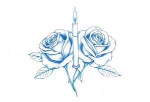 Two roses, short candles, blue tattoo idea