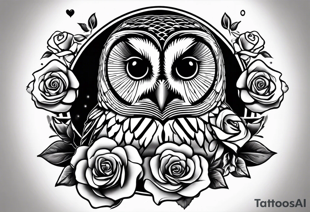 Barred owl with a rose and a heart tattoo idea