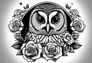 Barred owl with a rose and a heart tattoo idea